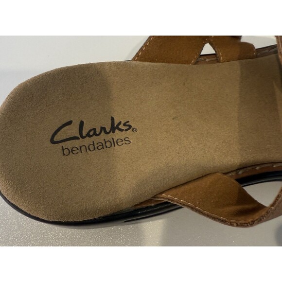 Clarks Bendables Slip On Two Tone Brown Blue Leather Slide Comfort Sandals 8 New - Picture 5 of 7